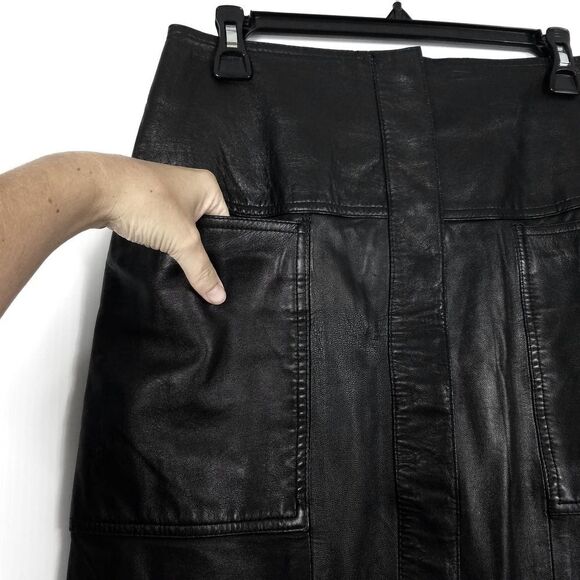 Vintage 90's West Bay Lamb Napa Leather High Rise Snap Front Skirt Black Size 10 - Picture 4 of 7